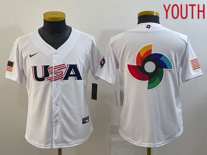 Youth 2023 World Cub USA Blank White Nike MLB Jersey